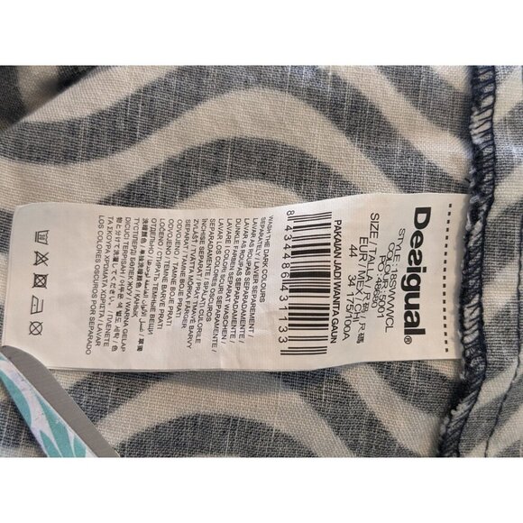 Desigual Prudencia Sheath Dress US 10 Linen Blend Sleeveless Navy Floral Waves - Picture 12 of 12